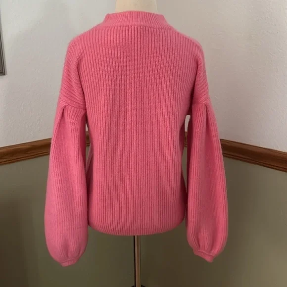 En Crème Pink Balloon Sleeve Cardigan Sweater Large - Picture 6 of 9